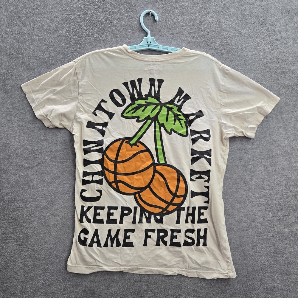 Chinatown Market Women Shirt L Beige Graphic Print Basketball Short Sleeve Logo